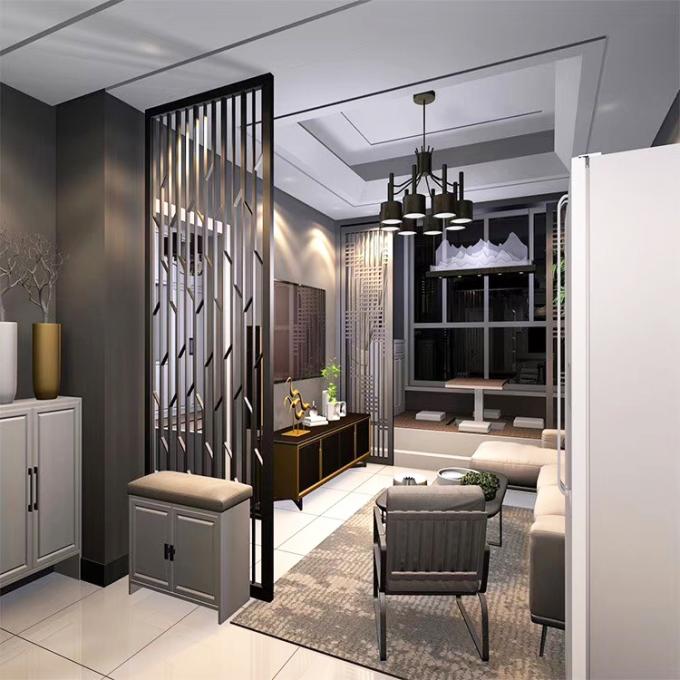 Laserowe cięcie 3 * 10ft Jali Projekt dekoracji hotelowej meble domowe szczotka złota ekran ze stali nierdzewnej 2