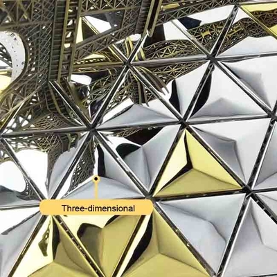 3D Cone Triangular Stainless Steel Mosaic Tile For Wall Decoration JIS Silver Gold