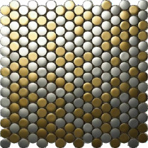 Small Gold Round Mirror Hairline Metal Mosaic Tile Adorns Living Room Wall Hotel Bar