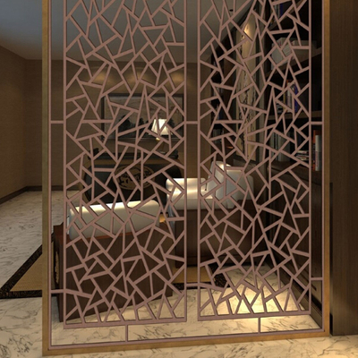 Factory Mirror Antique Rose Gold Hairline Brushed Laser Cutting Carving 304 Colored Stainless Steel Screen Partition Room Dividers For Hotel