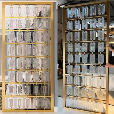 Colored Gold Hairline Brushed Mirror Glass Insert Mix 304 Stainless Steel Room Dividers Screen Partition