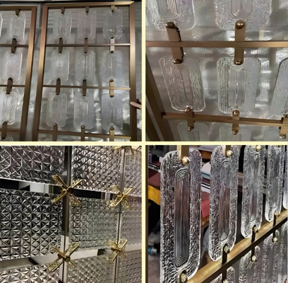 Colored Gold Hairline Brushed Mirror Glass Insert Mix 304 Stainless Steel Room Dividers Screen Partition