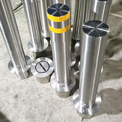 Outdoor Hairline Stainless Steel Bollard Liftable Removable With Reflective Strips