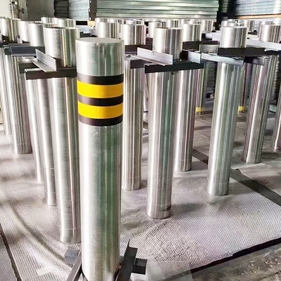 Outdoor Hairline Stainless Steel Bollard Liftable Removable With Reflective Strips