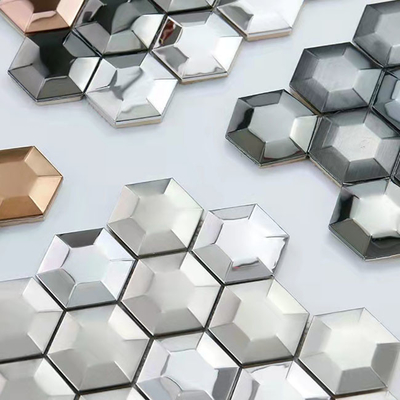 Płytka mozaikowa ze stali nierdzewnej 3D Hexagon Silver Color Do dekoracji ścian