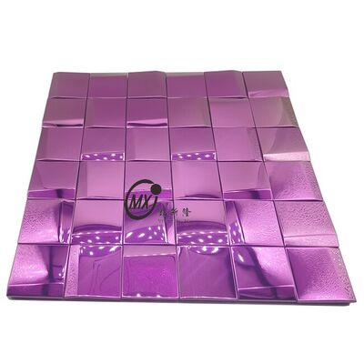 Purple 3D Mirror  Mosaic Tiles Stick Metal Wall Decor For Kitchen Backsplash/Bathroom Wholesale  Interior Decoration Materials